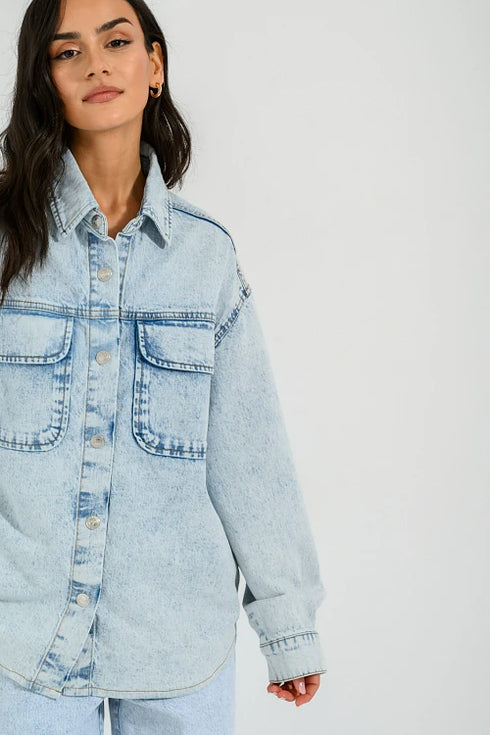 PINK WOMEN DENIM OVERSIZED SHIRT